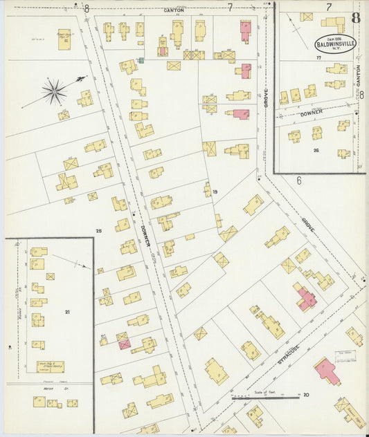Sanborn Fire Insurance Map from Baldwinsville, Onondaga County, New York (1906), Sheet #0008 - Historic Sanborn Fire Insurance Map Print, vintage old map wall art, antique decor, genealogy gift, New York New York map