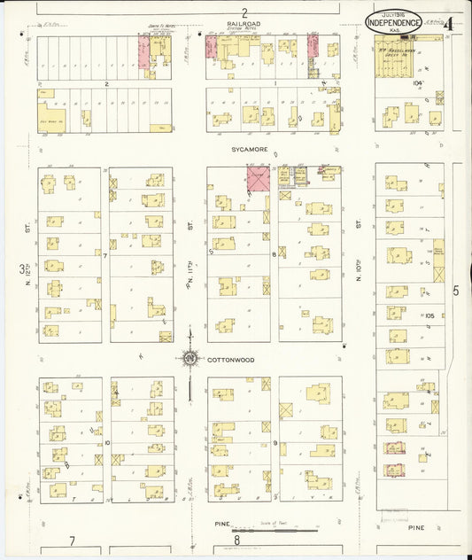 Sanborn Fire Insurance Map from Independence, Montgomery County, Kansas (1916), Sheet #0004 - Historic Sanborn Fire Insurance Map Print, vintage old map wall art, antique decor, genealogy gift, Kansas Kansas map