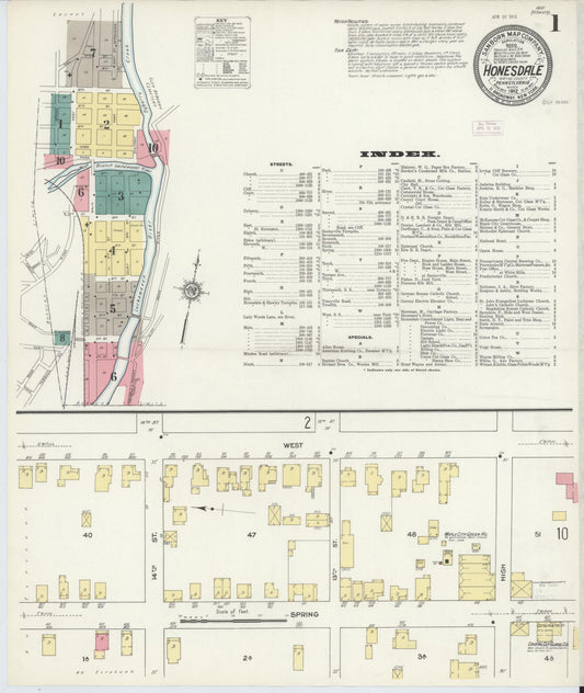 Sanborn Fire Insurance Map from Honesdale, Wayne County, Pennsylvania (1912), Sheet #0001 - Historic Sanborn Fire Insurance Map Print, vintage old map wall art, antique decor, genealogy gift, Pennsylvania Pennsylvania map