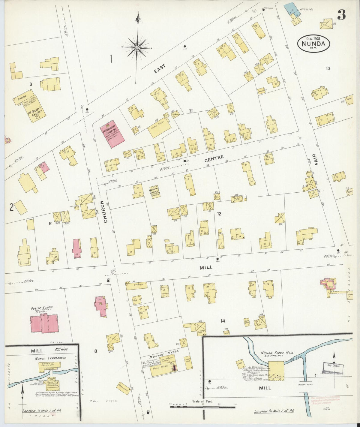Sanborn Fire Insurance Map from Nunda, Livingston County, New York (1908), Sheet #0003 - Complete Map Set gallery image, historic Sanborn map, vintage wall art, New York New York