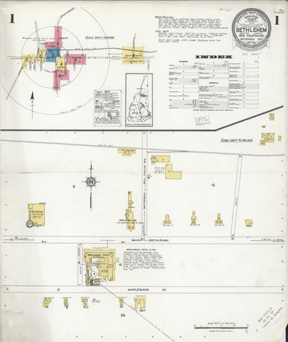 Sanborn Fire Insurance Map from Bethlehem, Grafton County, New Hampshire (1923), Sheet #0001 - Complete Map Set gallery image, historic Sanborn map, vintage wall art, New Hampshire New Hampshire