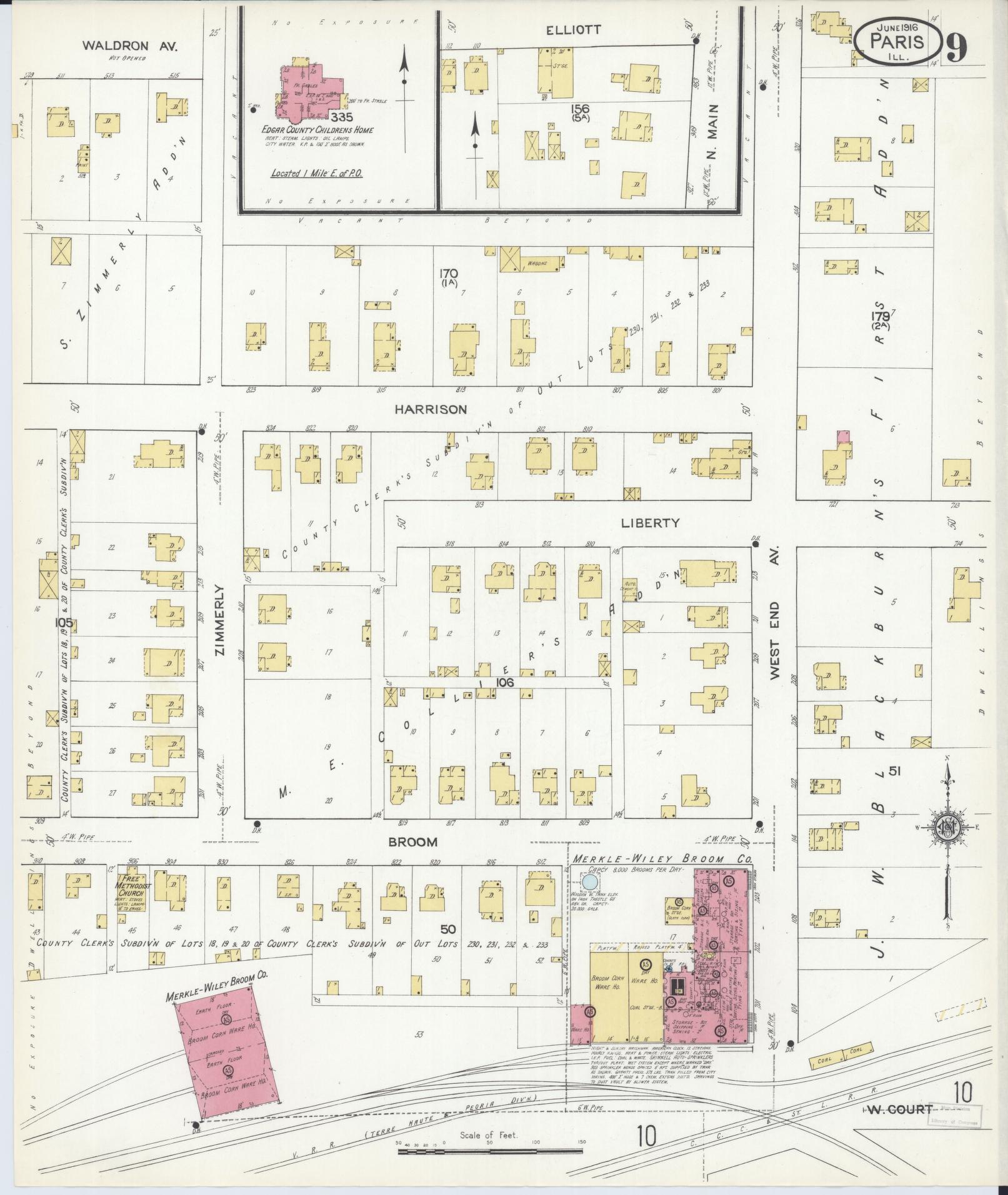 Sanborn Fire Insurance Map from Paris, Edgar County, Illinois (1916), Sheet #0009 - Historic Sanborn Fire Insurance Map Print, vintage old map wall art, antique decor, genealogy gift, Illinois Illinois map