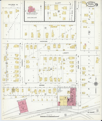 Sanborn Fire Insurance Map from Paris, Edgar County, Illinois (1916), Sheet #0009 - Historic Sanborn Fire Insurance Map Print, vintage old map wall art, antique decor, genealogy gift, Illinois Illinois map