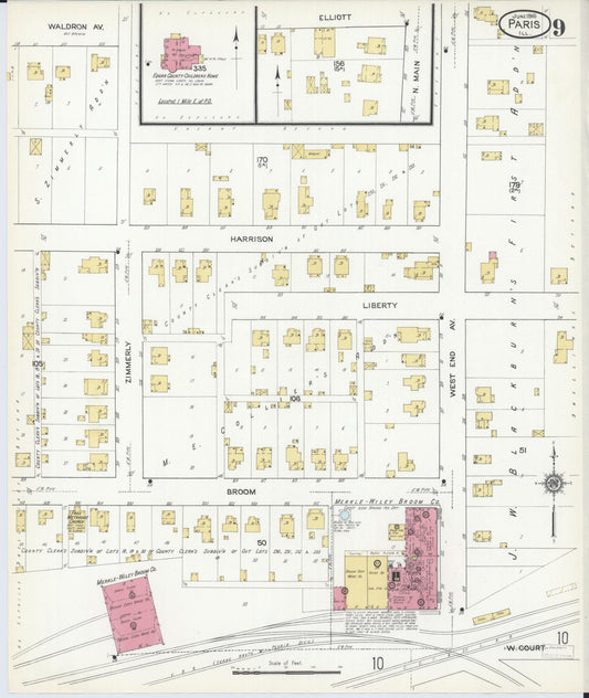 Sanborn Fire Insurance Map from Paris, Edgar County, Illinois (1916), Sheet #0009 - Historic Sanborn Fire Insurance Map Print, vintage old map wall art, antique decor, genealogy gift, Illinois Illinois map