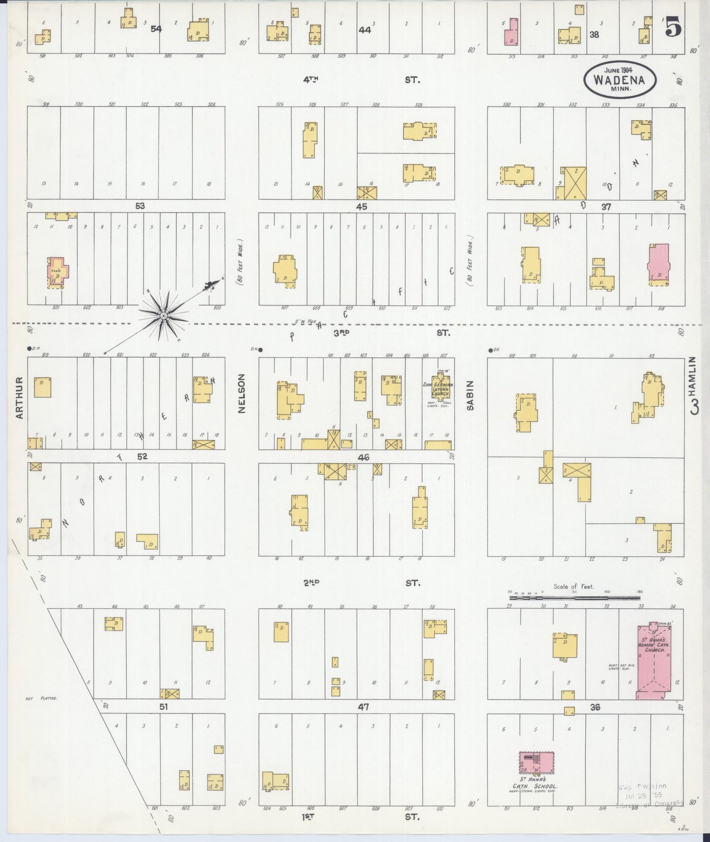 Sanborn Fire Insurance Map from Wadena, Wadena County, Minnesota (1904), Sheet #0005 - Complete Map Set gallery image, historic Sanborn map, vintage wall art, Minnesota Minnesota