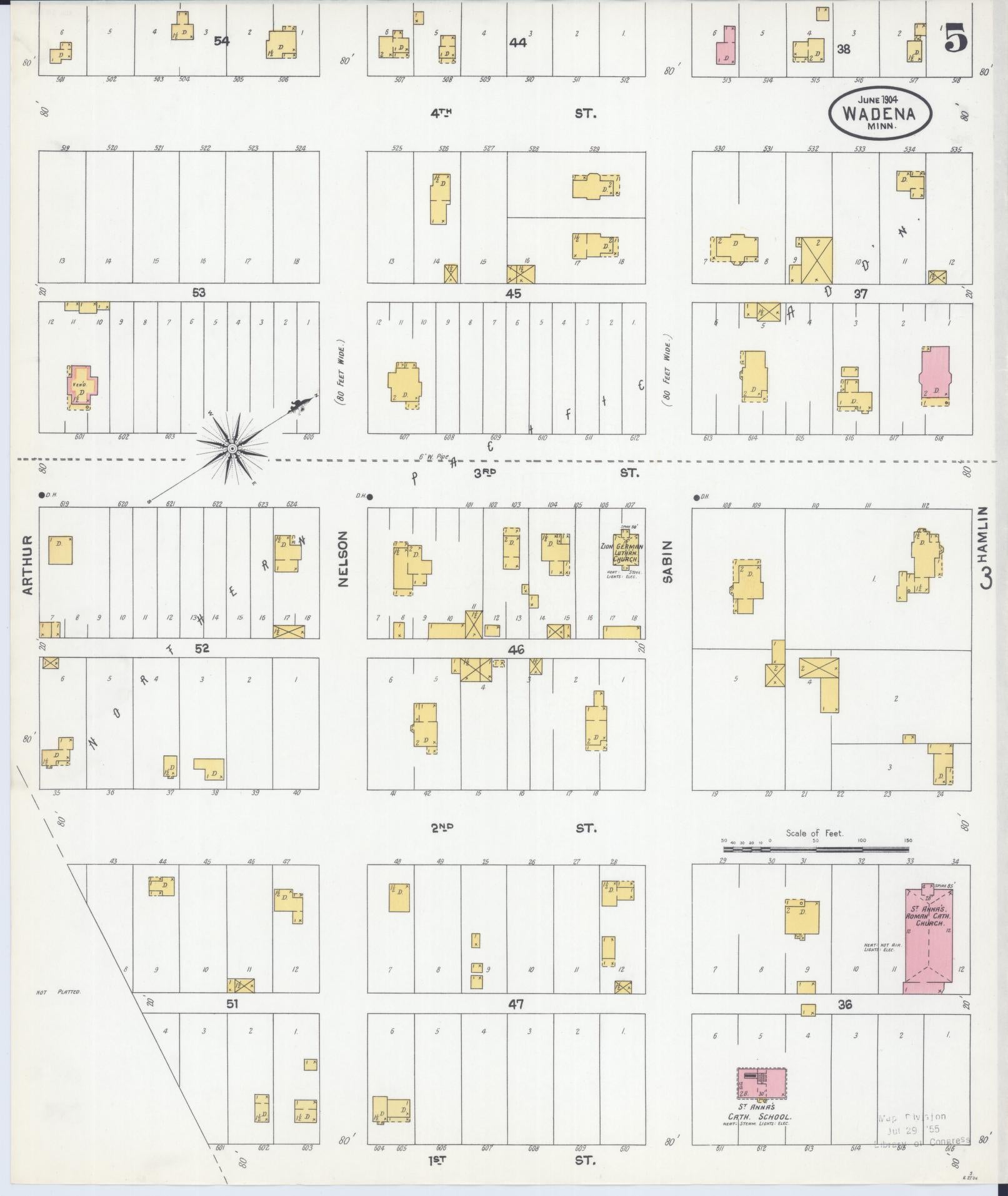 Sanborn Fire Insurance Map from Wadena, Wadena County, Minnesota (1904), Sheet #0005 - Complete Map Set gallery image, historic Sanborn map, vintage wall art, Minnesota Minnesota