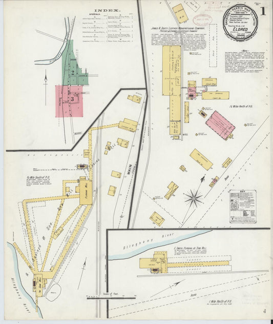 Sanborn Fire Insurance Map from Eldred, McKean County, Pennsylvania (1899), Sheet #0001 - Historic Sanborn Fire Insurance Map Print, vintage old map wall art, antique decor, genealogy gift, Pennsylvania Pennsylvania map
