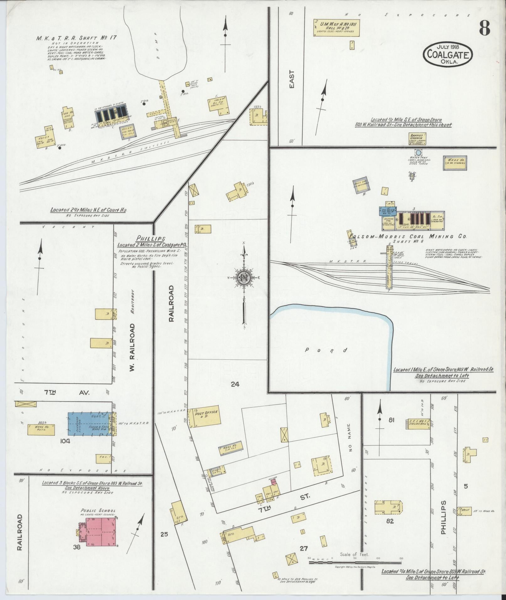 Sanborn Fire Insurance Map from Coalgate, Coal County, Oklahoma (1918), Sheet #0008 - Complete Map Set gallery image, historic Sanborn map, vintage wall art, Oklahoma Oklahoma