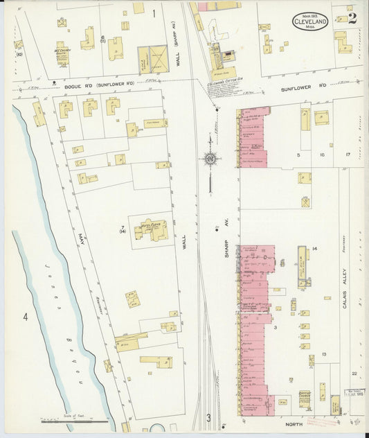 Sanborn Fire Insurance Map from Cleveland, Bolivar County, Mississippi (1913), Sheet #0002 - Historic Sanborn Fire Insurance Map Print, vintage old map wall art, antique decor, genealogy gift, Mississippi Mississippi map