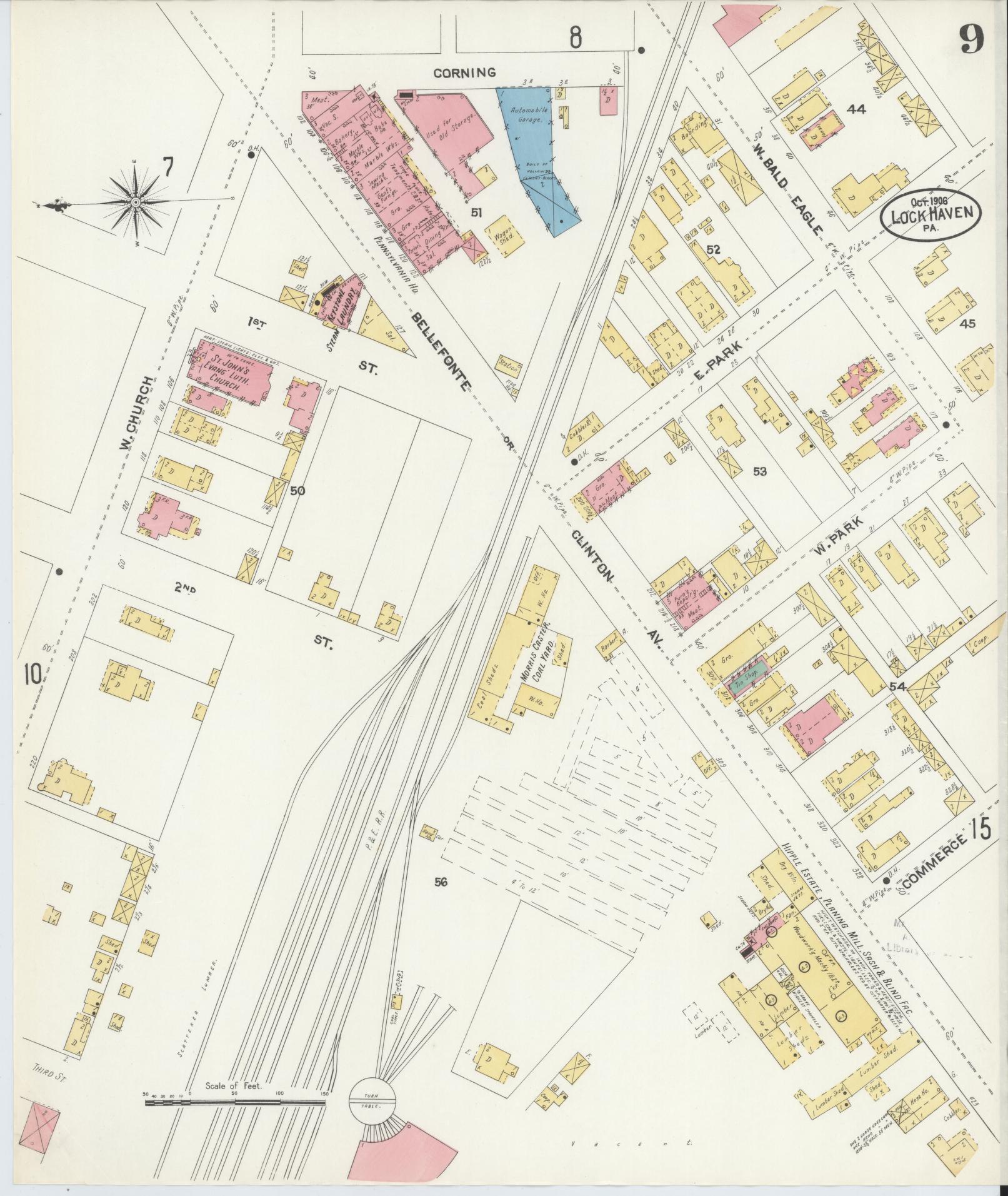 Sanborn Fire Insurance Map from Lock Haven, Clinton County, Pennsylvania (1906), Sheet #0009 - Complete Map Set gallery image, historic Sanborn map, vintage wall art, Pennsylvania Pennsylvania