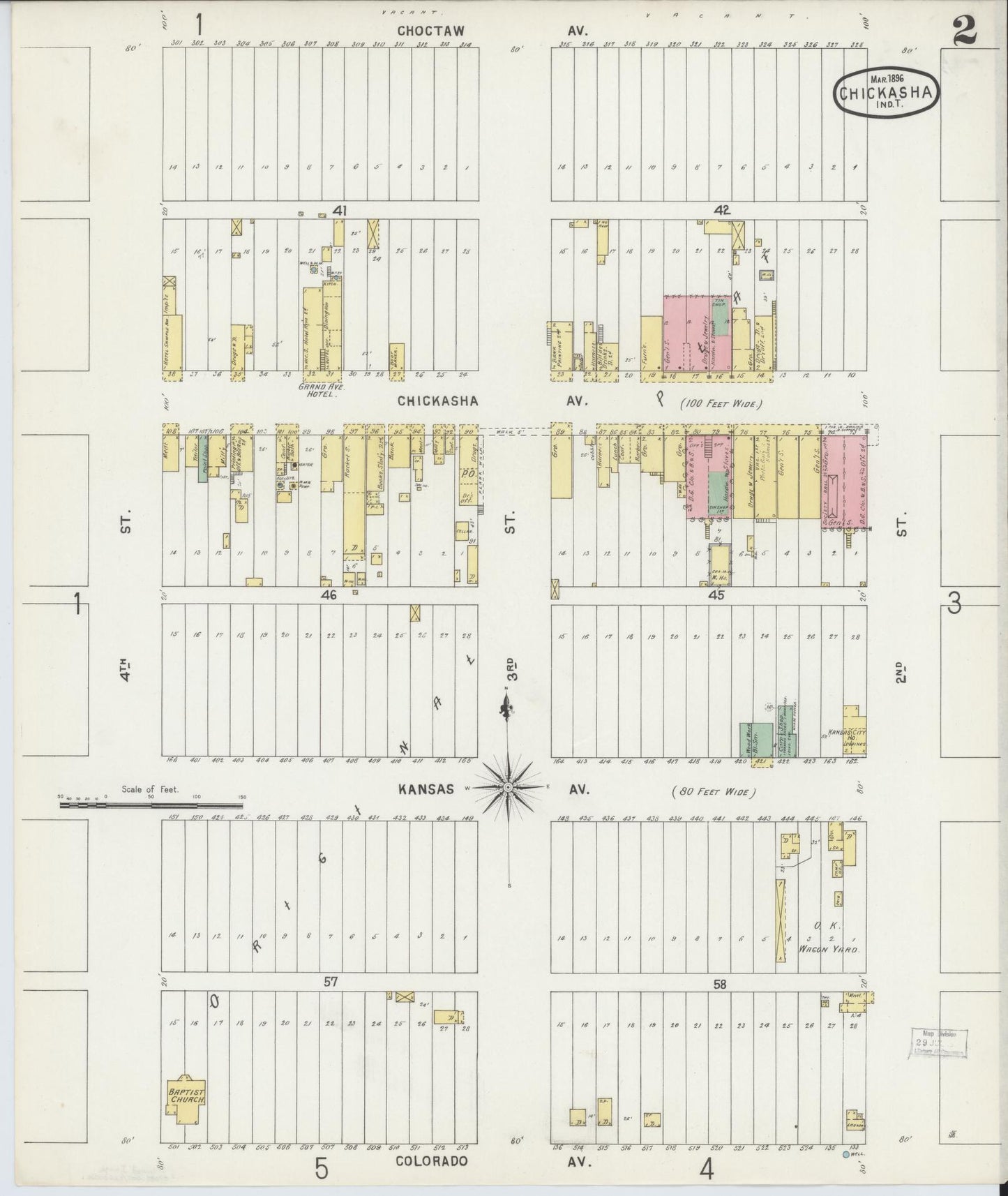Sanborn Fire Insurance Map from Chickasha, Grady County, Oklahoma (1896), Sheet #0002 - Historic Sanborn Fire Insurance Map Print, vintage old map wall art, antique decor, genealogy gift, Oklahoma Oklahoma map