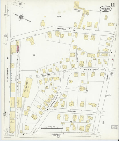 Sanborn Fire Insurance Map from Woburn, Middlesex County, Massachusetts (1910), Sheet #0011 - Historic Sanborn Fire Insurance Map Print, vintage old map wall art, antique decor, genealogy gift, Massachusetts Massachusetts map