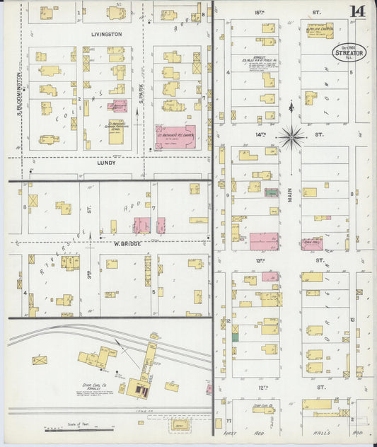 Sanborn Fire Insurance Map from Streator, La Salle County, Illinois (1901), Sheet #0014 - Historic Sanborn Fire Insurance Map Print, vintage old map wall art, antique decor, genealogy gift, Illinois Illinois map
