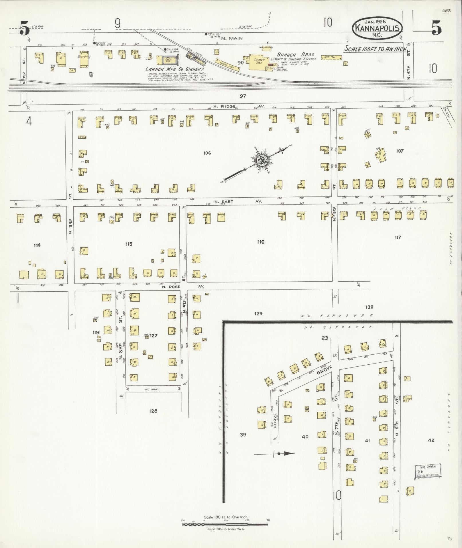 Sanborn Fire Insurance Map from Kannapolis, Rowan And Cabarrus Counties, North Carolina (1926), Sheet #0005 - Historic Sanborn Fire Insurance Map Print, vintage old map wall art, antique decor, genealogy gift, North Carolina North Carolina map