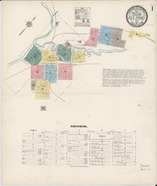 Sanborn Fire Insurance Map from Rock Springs, Sweetwater County, Wyoming (1912), Sheet #0001 - Historic Sanborn Fire Insurance Map Print, vintage old map wall art, antique decor, genealogy gift, Wyoming Wyoming map