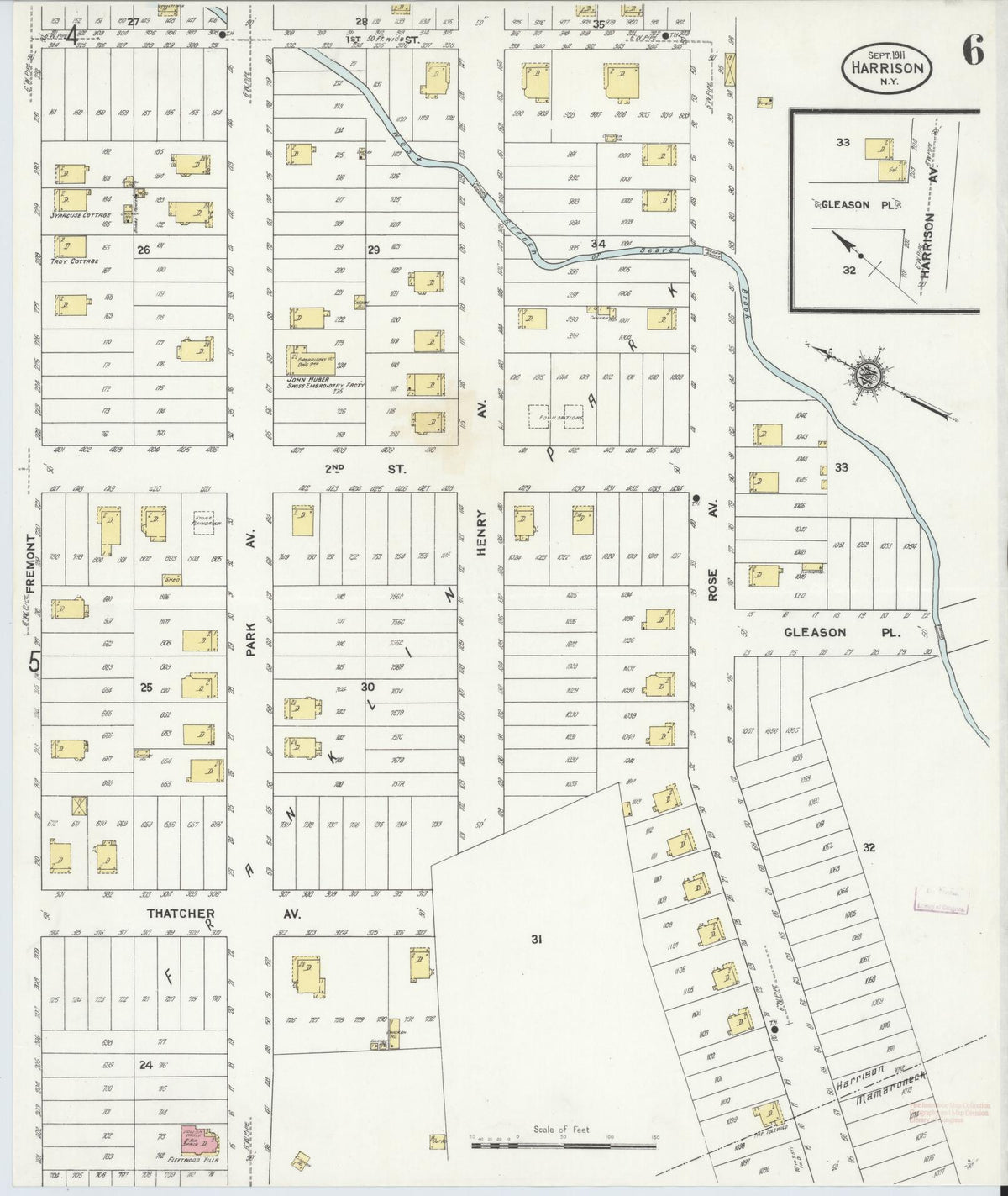 Sanborn Fire Insurance Map from Harrison, Westchester County, New York (1911), Sheet #0006 - Historic Sanborn Fire Insurance Map Print, vintage old map wall art, antique decor, genealogy gift, New York New York map