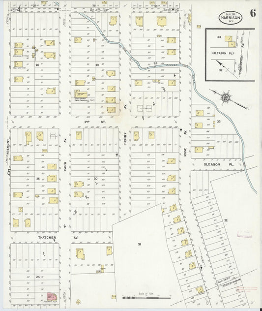 Sanborn Fire Insurance Map from Harrison, Westchester County, New York (1911), Sheet #0006 - Historic Sanborn Fire Insurance Map Print, vintage old map wall art, antique decor, genealogy gift, New York New York map
