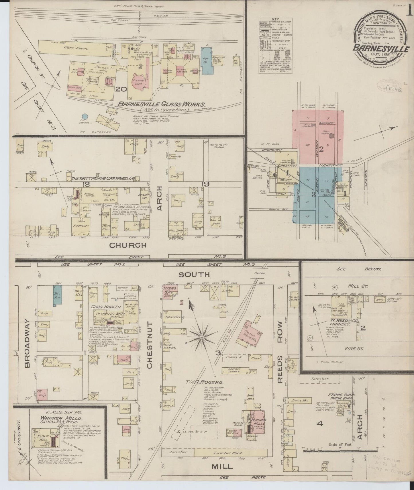 Sanborn Fire Insurance Map from Barnesville, Belmont County, Ohio (1885), Sheet #0001 - Historic Sanborn Fire Insurance Map Print, vintage old map wall art, antique decor, genealogy gift, Ohio Ohio map