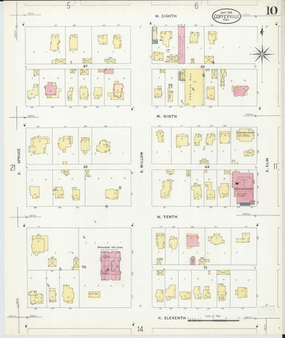 Sanborn Fire Insurance Map from Coffeyville, Montgomery County, Kansas (1908), Sheet #0010 - Complete Map Set gallery image, historic Sanborn map, vintage wall art, Kansas Kansas