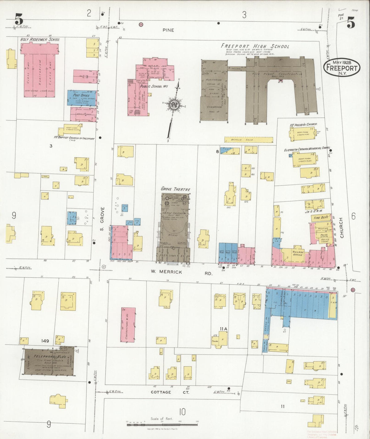 Sanborn Fire Insurance Map from Freeport, Nassau County, New York (1928), Sheet #0005 - Complete Map Set gallery image, historic Sanborn map, vintage wall art, New York New York