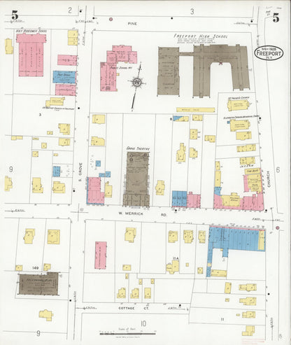 Sanborn Fire Insurance Map from Freeport, Nassau County, New York (1928), Sheet #0005 - Complete Map Set gallery image, historic Sanborn map, vintage wall art, New York New York