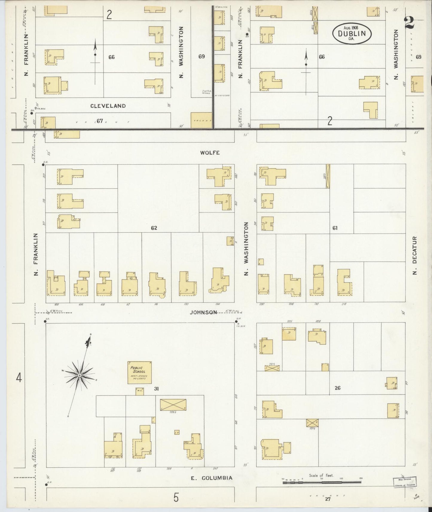 Sanborn Fire Insurance Map from Dublin, Laurens County, Georgia (1908), Sheet #0002 - Complete Map Set gallery image, historic Sanborn map, vintage wall art, Georgia Georgia