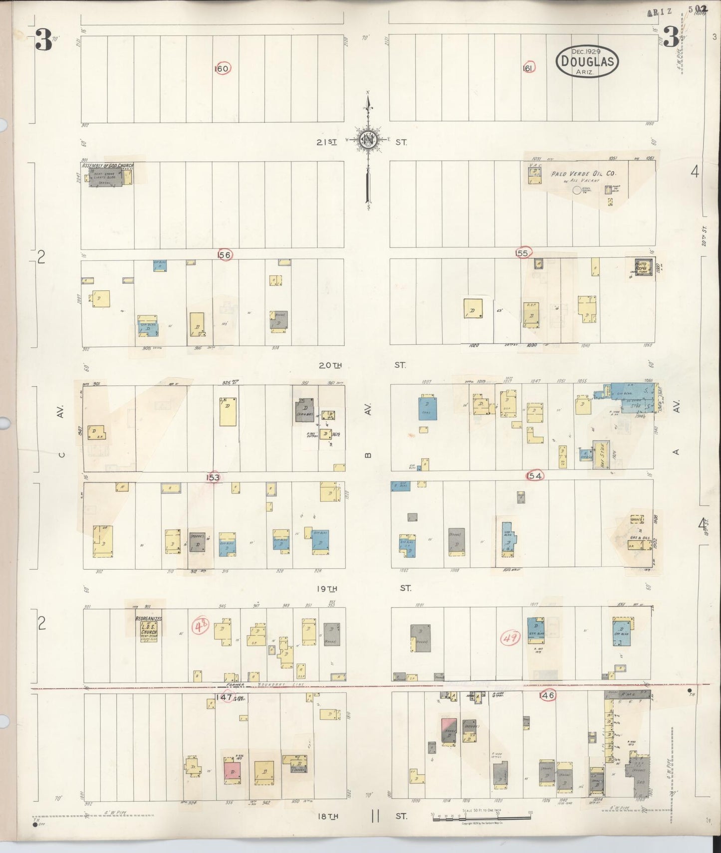 Sanborn Fire Insurance Map from Douglas, Cochise County, Arizona (1947), Sheet #0003 - Complete Map Set gallery image, historic Sanborn map, vintage wall art, Arizona Arizona