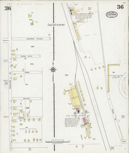 Sanborn Fire Insurance Map from Dothan, Houston County, Alabama (1924), Sheet #0036 - Complete Map Set gallery image, historic Sanborn map, vintage wall art, Alabama Alabama