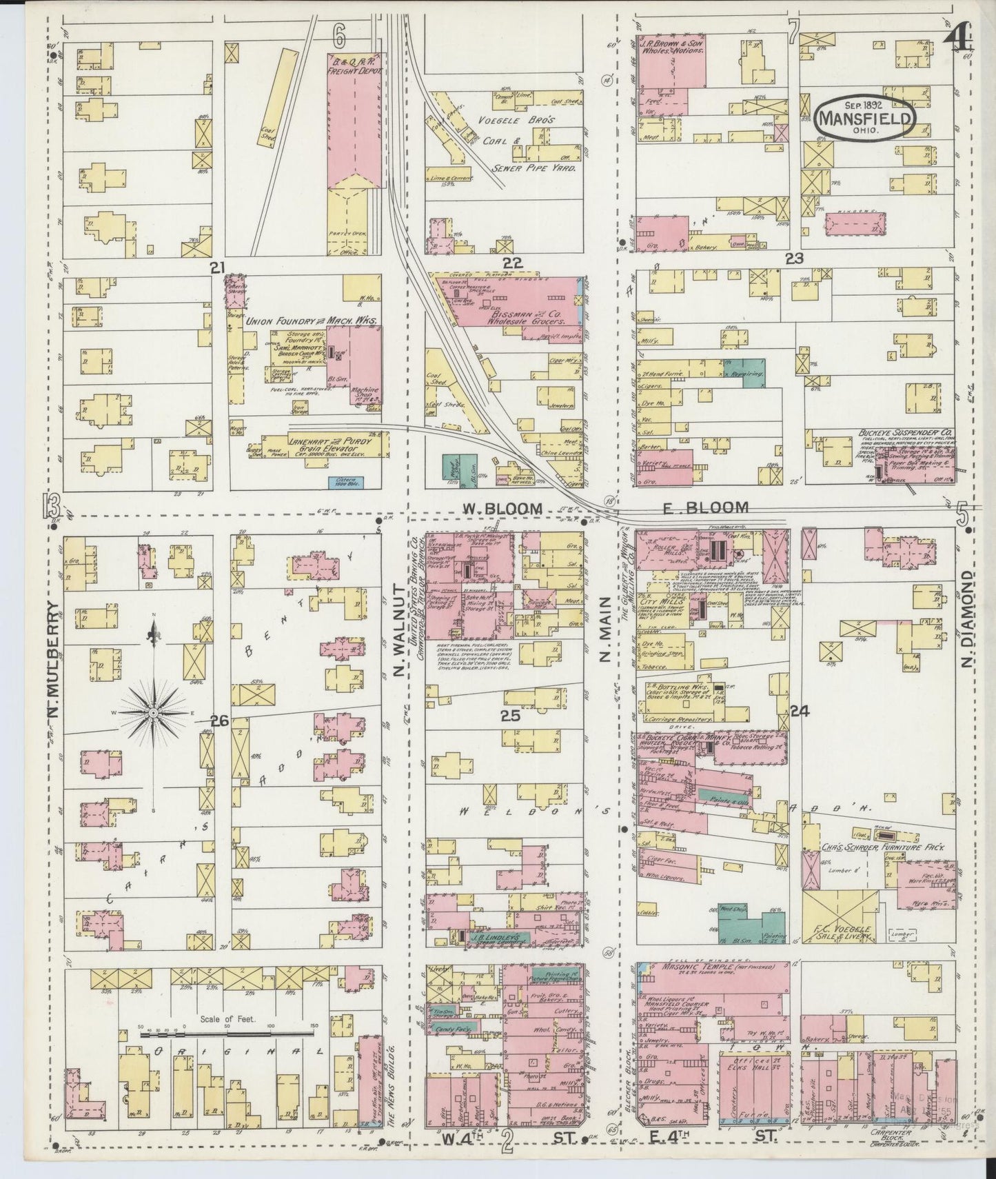 Sanborn Fire Insurance Map from Mansfield, Richland County, Ohio (1892), Sheet #0004 - Complete Map Set gallery image, historic Sanborn map, vintage wall art, Ohio Ohio