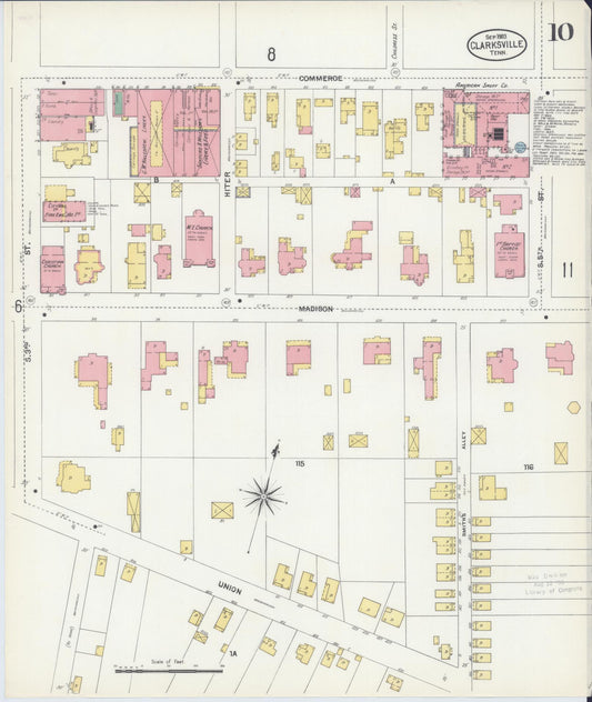Sanborn Fire Insurance Map from Clarksville, Montgomery County, Tennessee (1903), Sheet #0010 - Historic Sanborn Fire Insurance Map Print, vintage old map wall art, antique decor, genealogy gift, Tennessee Tennessee map