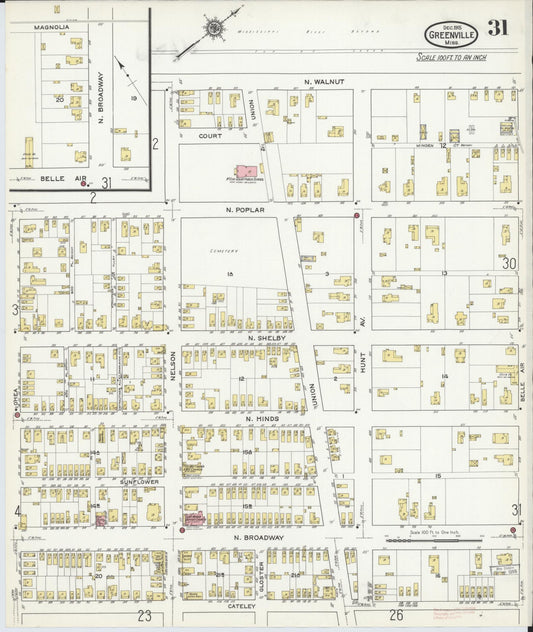 Sanborn Fire Insurance Map from Greenville, Washington County, Mississippi (1915), Sheet #0031 - Historic Sanborn Fire Insurance Map Print, vintage old map wall art, antique decor, genealogy gift, Mississippi Mississippi map