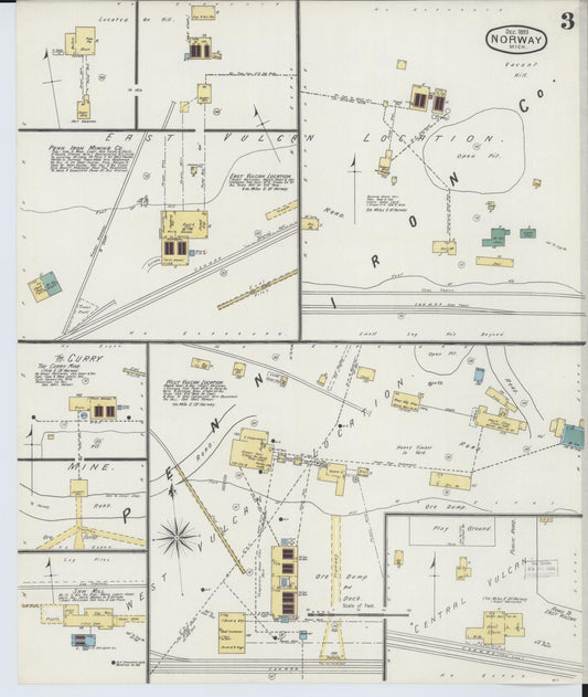 Sanborn Fire Insurance Map from Norway, Dickinson County, Michigan (1893), Sheet #0003 - Historic Sanborn Fire Insurance Map Print, vintage old map wall art, antique decor, genealogy gift, Michigan Michigan map