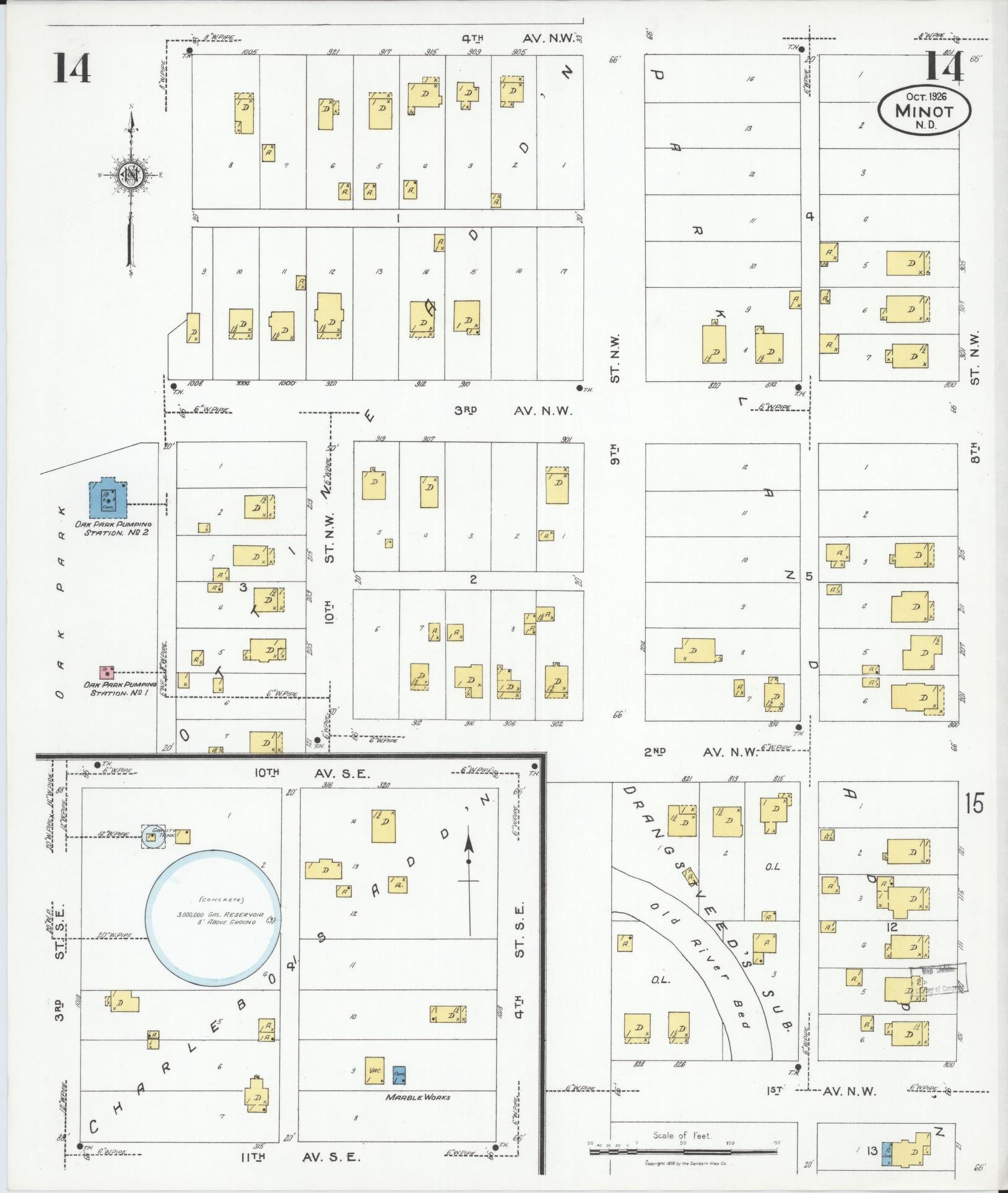 Sanborn Fire Insurance Map from Minot, Ward County, North Dakota (1926), Sheet #0014 - Historic Sanborn Fire Insurance Map Print, vintage old map wall art, antique decor, genealogy gift, North Dakota North Dakota map