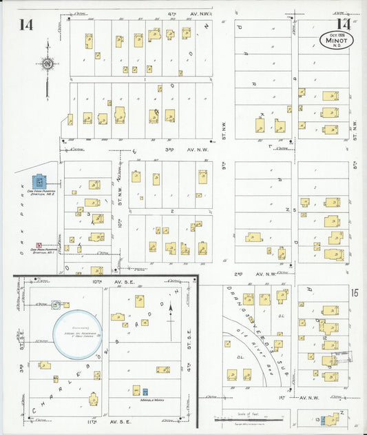 Sanborn Fire Insurance Map from Minot, Ward County, North Dakota (1926), Sheet #0014 - Historic Sanborn Fire Insurance Map Print, vintage old map wall art, antique decor, genealogy gift, North Dakota North Dakota map