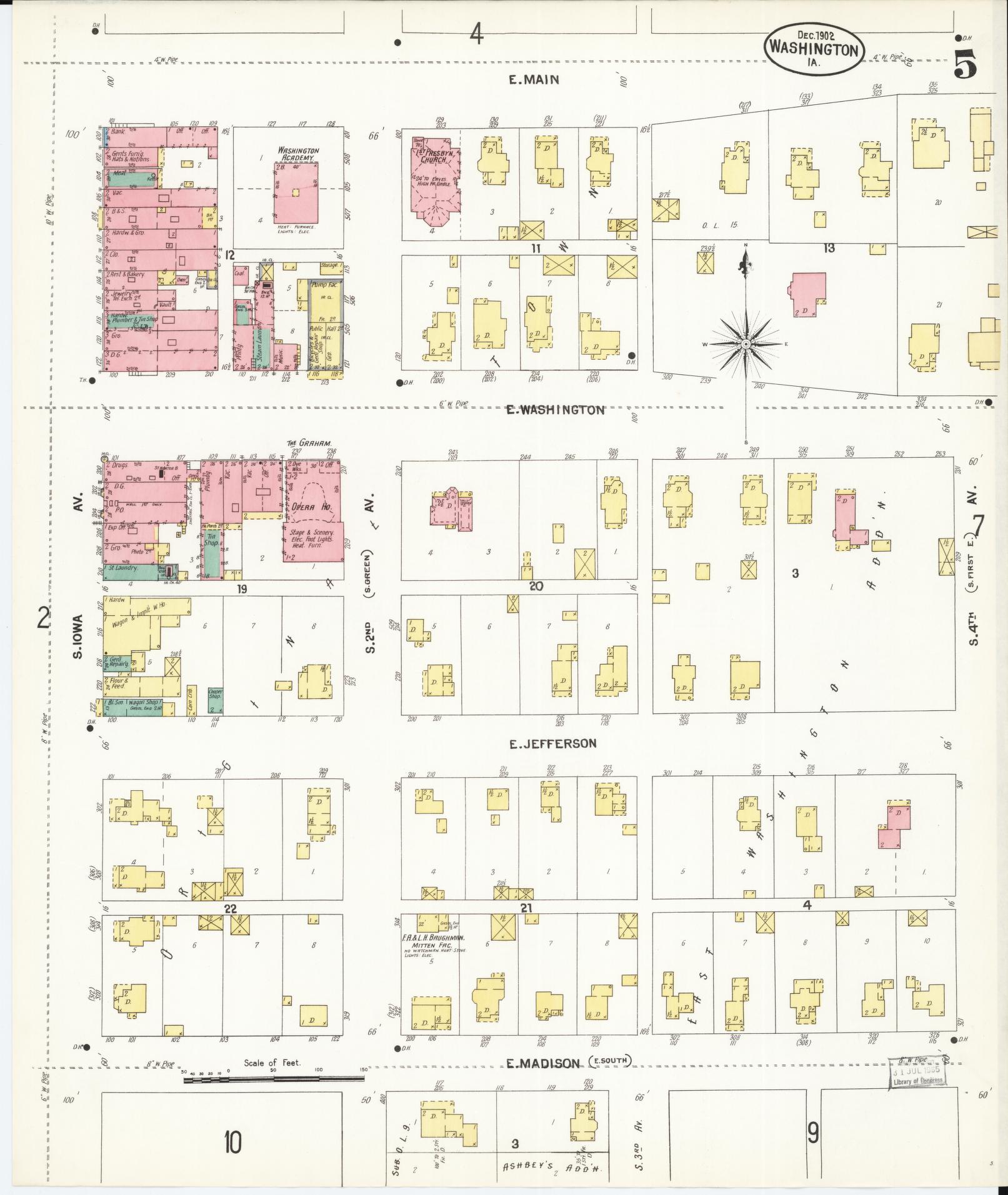 Sanborn Fire Insurance Map from Washington, Washington County, Iowa (1902), Sheet #0005 - Historic Sanborn Fire Insurance Map Print, vintage old map wall art