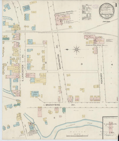 Sanborn Fire Insurance Map from Downingtown, Chester County, Pennsylvania (1886), Sheet #0001 - Historic Sanborn Fire Insurance Map Print, vintage old map wall art, antique decor, genealogy gift, Pennsylvania Pennsylvania map