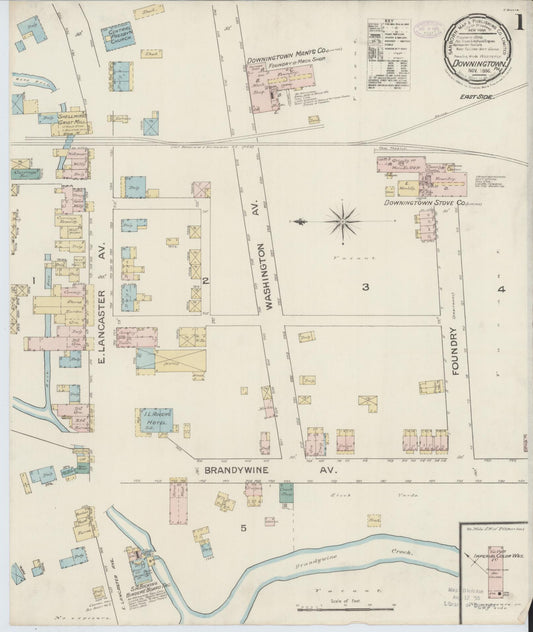 Sanborn Fire Insurance Map from Downingtown, Chester County, Pennsylvania (1886), Sheet #0001 - Historic Sanborn Fire Insurance Map Print, vintage old map wall art, antique decor, genealogy gift, Pennsylvania Pennsylvania map