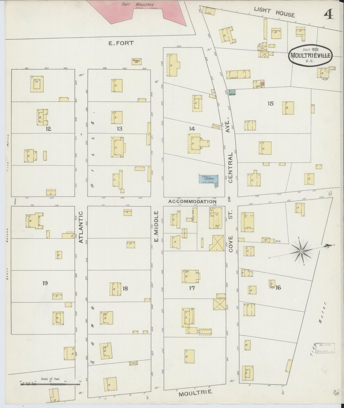 Sanborn Fire Insurance Map from Moultrieville, Charleston County, South Carolina (1893), Sheet #0004 - Complete Map Set gallery image, historic Sanborn map, vintage wall art, South Carolina South Carolina