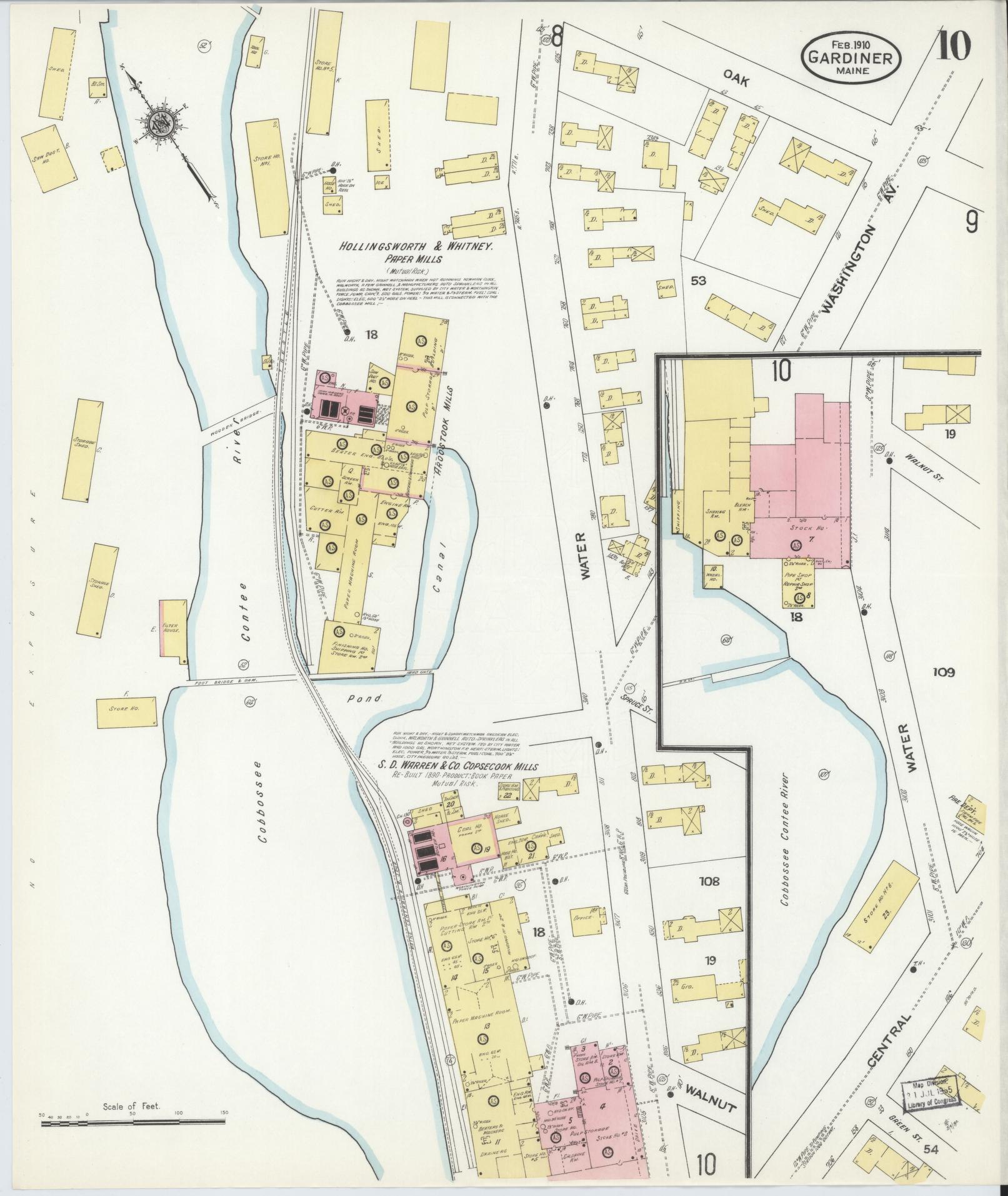 Sanborn Fire Insurance Map from Gardiner, Kennebec County, Maine (1910), Sheet #0010 - Historic Sanborn Fire Insurance Map Print, vintage old map wall art, antique decor, genealogy gift, Maine Maine map