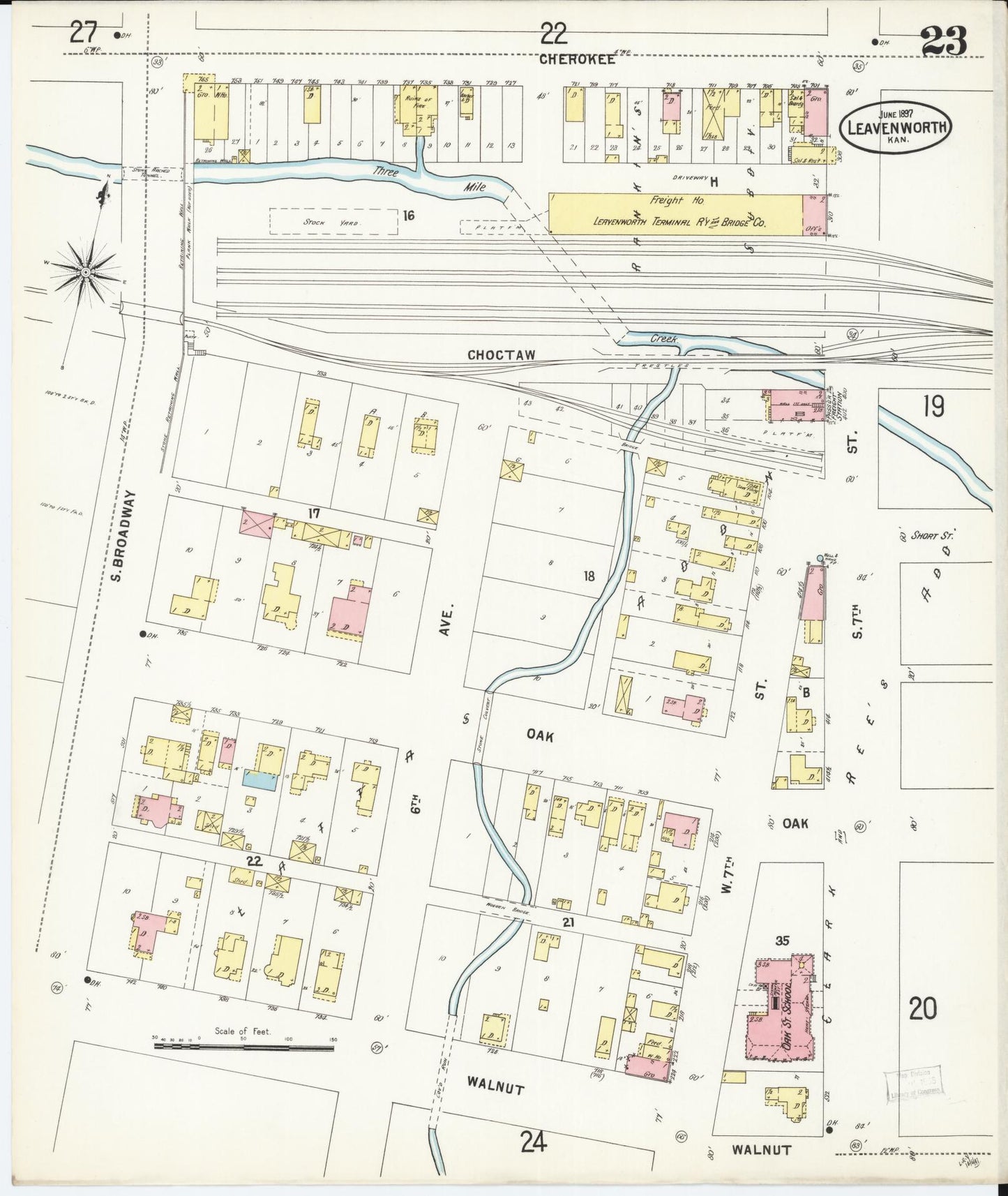 Sanborn Fire Insurance Map from Leavenworth, Leavenworth County, Kansas (1897), Sheet #0024 - Complete Map Set gallery image, historic Sanborn map, vintage wall art, Kansas Kansas