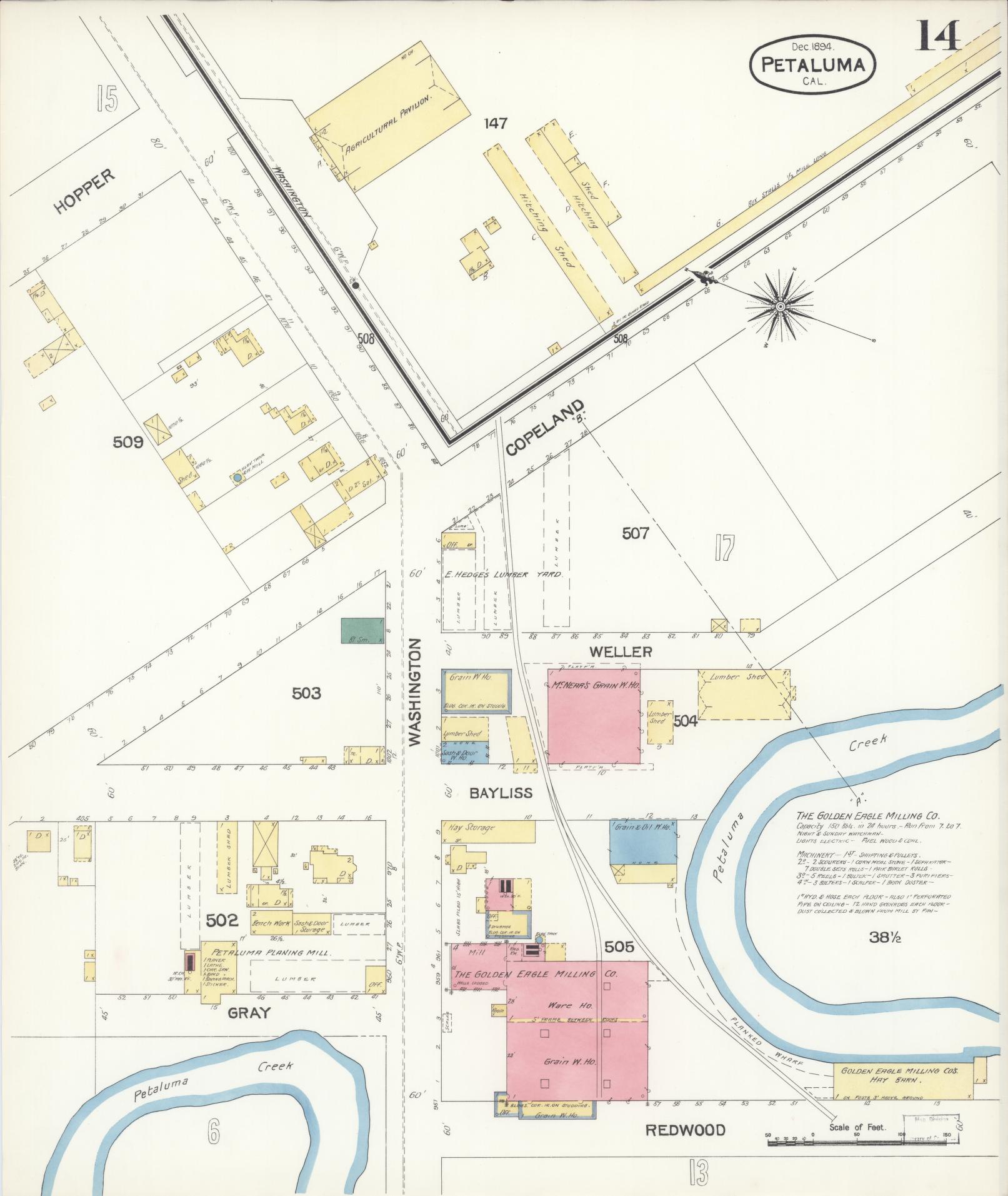 Sanborn Fire Insurance Map from Petaluma, Sonoma County, California (1894), Sheet #0014 - Complete Map Set gallery image, historic Sanborn map, vintage wall art, California California