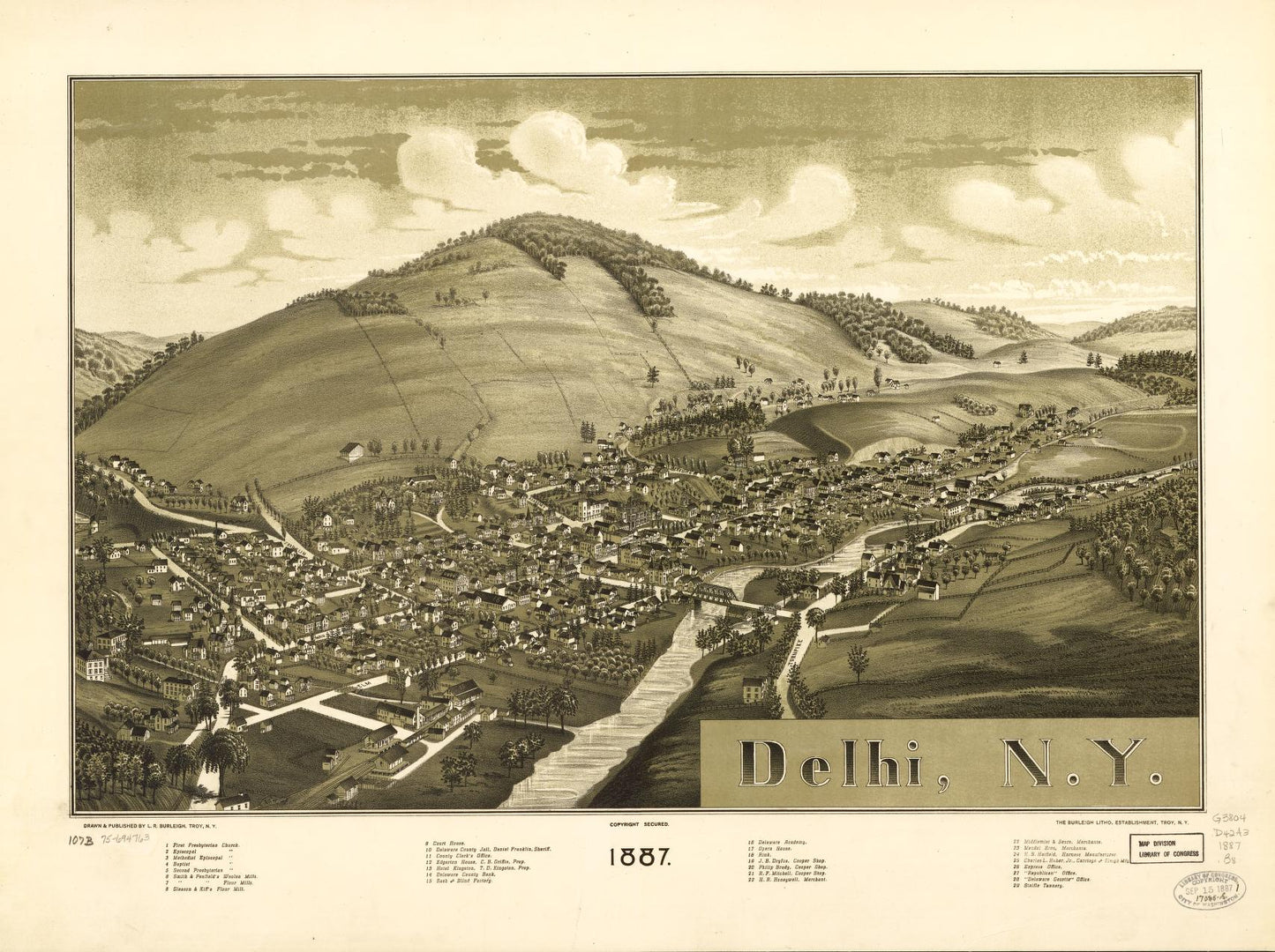 Delhi, N.Y. 1887. (1887) – Historic Bird’s-Eye View Panorama Print