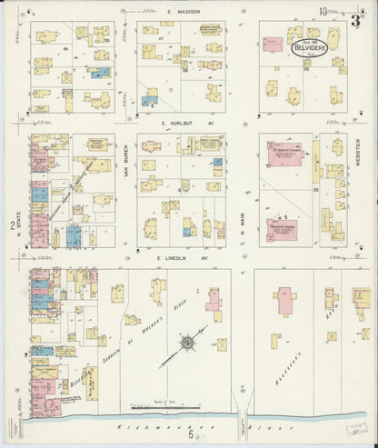 Sanborn Fire Insurance Map from Belvidere, Boone County, Illinois (1912), Sheet #0003 - Historic Sanborn Fire Insurance Map Print, vintage old map wall art, antique decor, genealogy gift, Illinois Illinois map