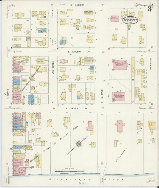 Sanborn Fire Insurance Map from Belvidere, Boone County, Illinois (1912), Sheet #0003 - Historic Sanborn Fire Insurance Map Print, vintage old map wall art, antique decor, genealogy gift, Illinois Illinois map
