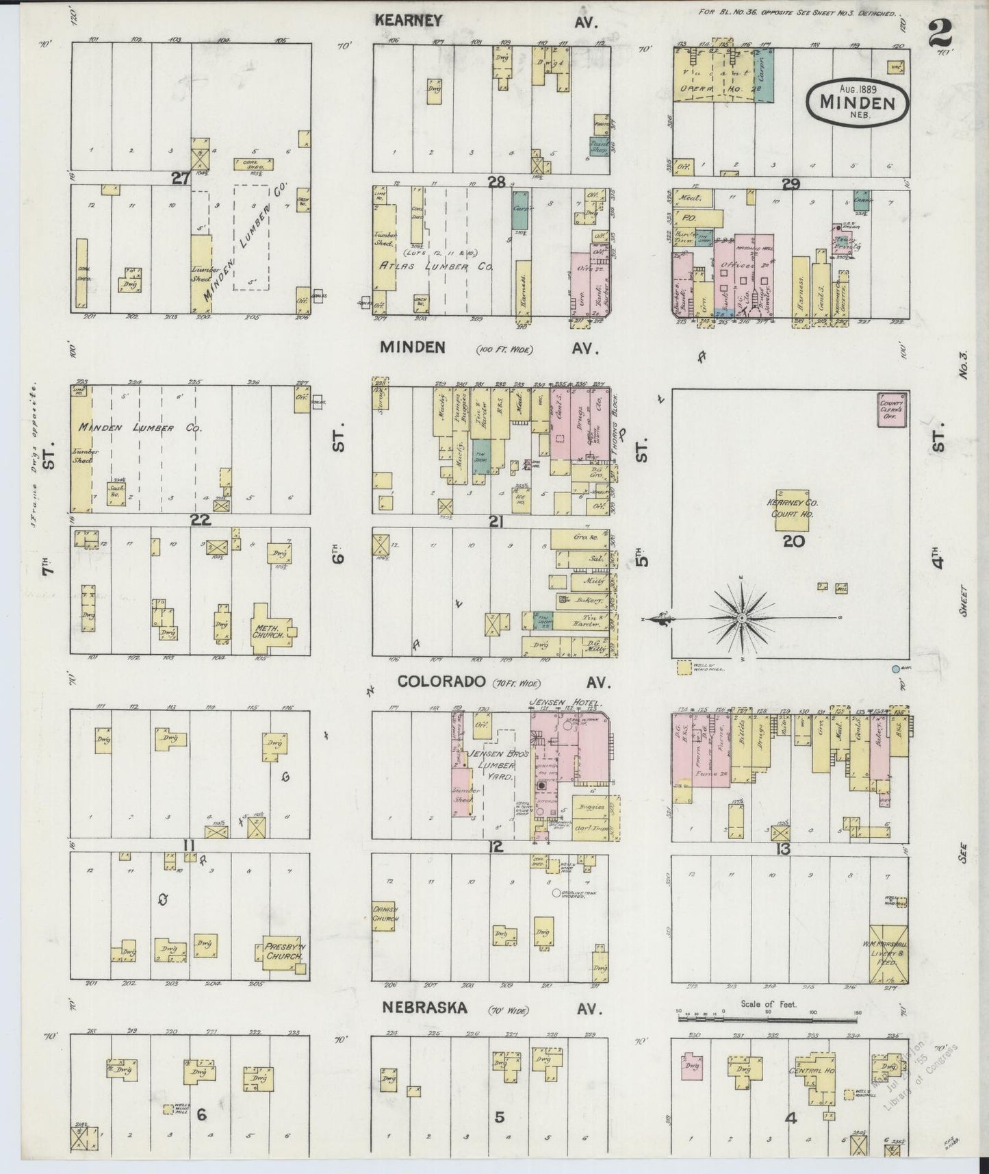 Sanborn Fire Insurance Map from Minden, Kearney County, Nebraska (1889), Sheet #0002 - Historic Sanborn Fire Insurance Map Print, vintage old map wall art, antique decor, genealogy gift, Nebraska Nebraska map