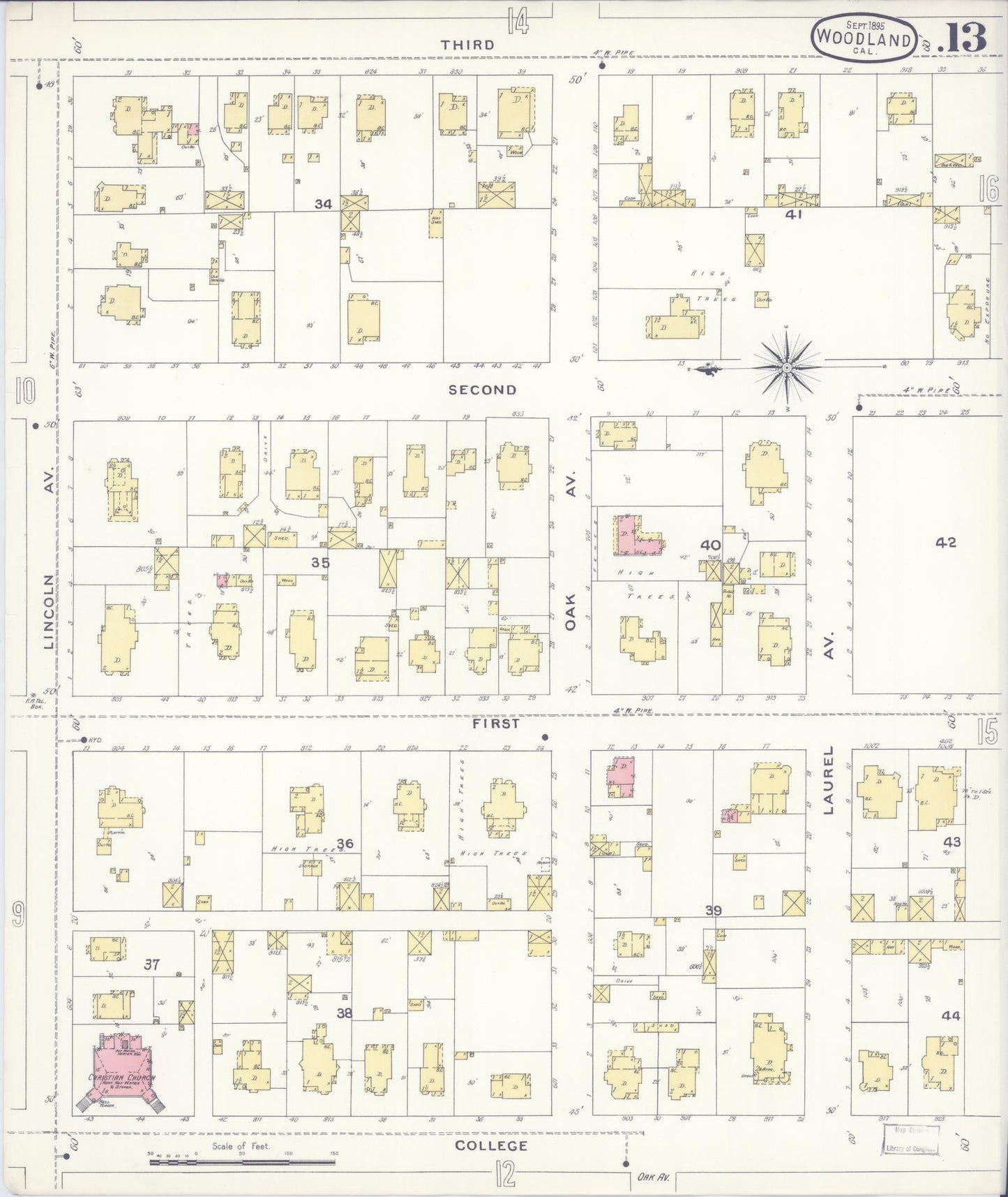Sanborn Fire Insurance Map from Woodland, Yolo County, California (1895), Sheet #0013 - Complete Map Set gallery image, historic Sanborn map, vintage wall art, California California