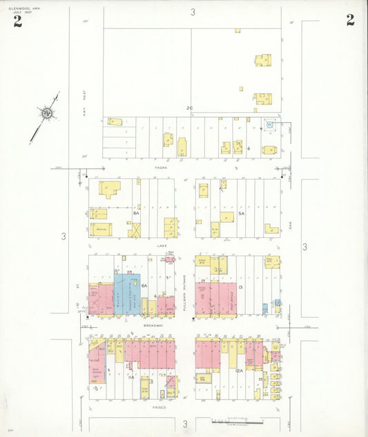 Sanborn Fire Insurance Map from Glenwood, Pike County, Arkansas (1937), Sheet #0002 - Historic Sanborn Fire Insurance Map Print, vintage old map wall art, antique decor, genealogy gift, Arkansas Arkansas map