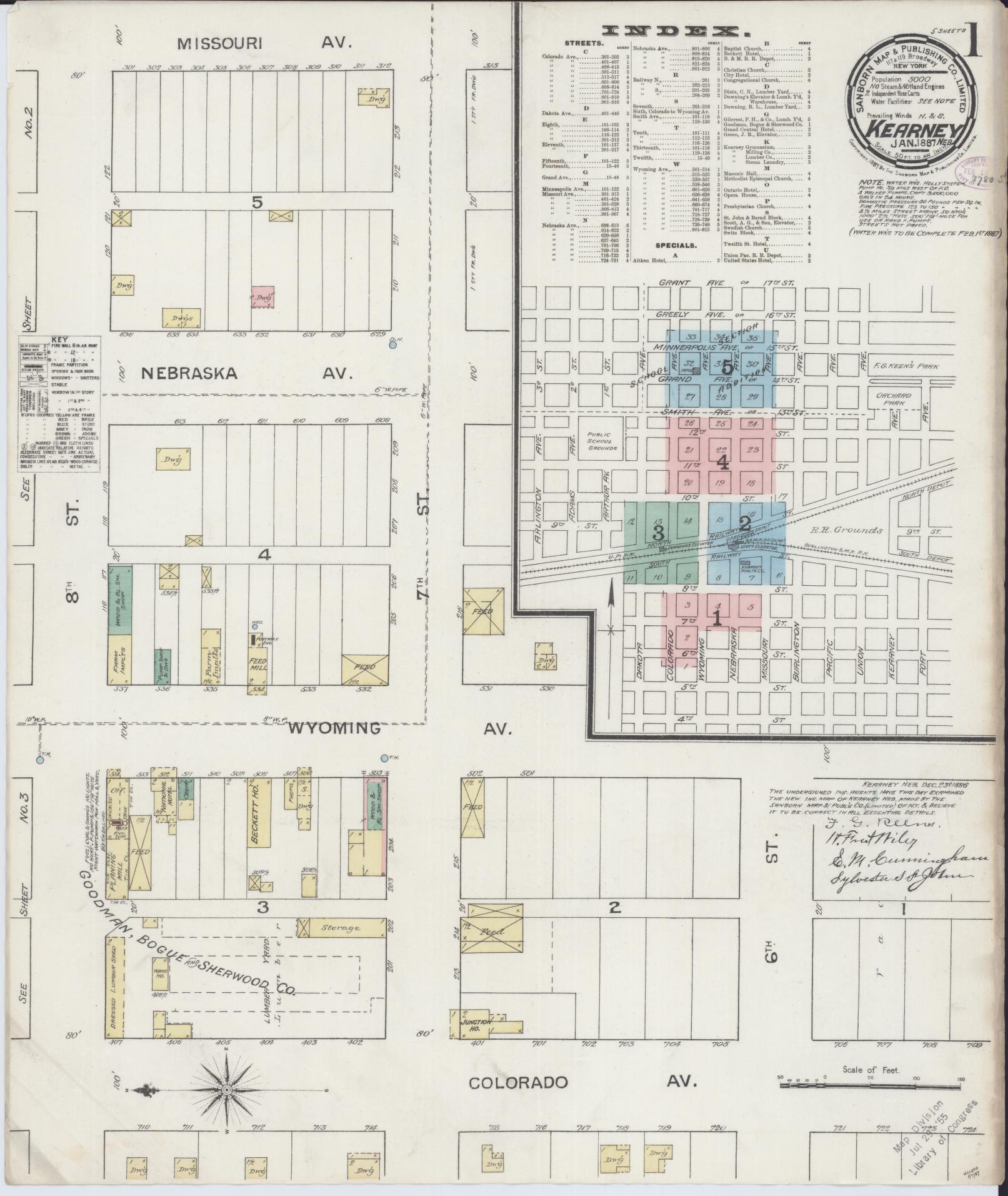 Sanborn Fire Insurance Map from Kearney, Buffalo County, Nebraska (1887), Sheet #0001 - Complete Map Set gallery image, historic Sanborn map, vintage wall art, Nebraska Nebraska