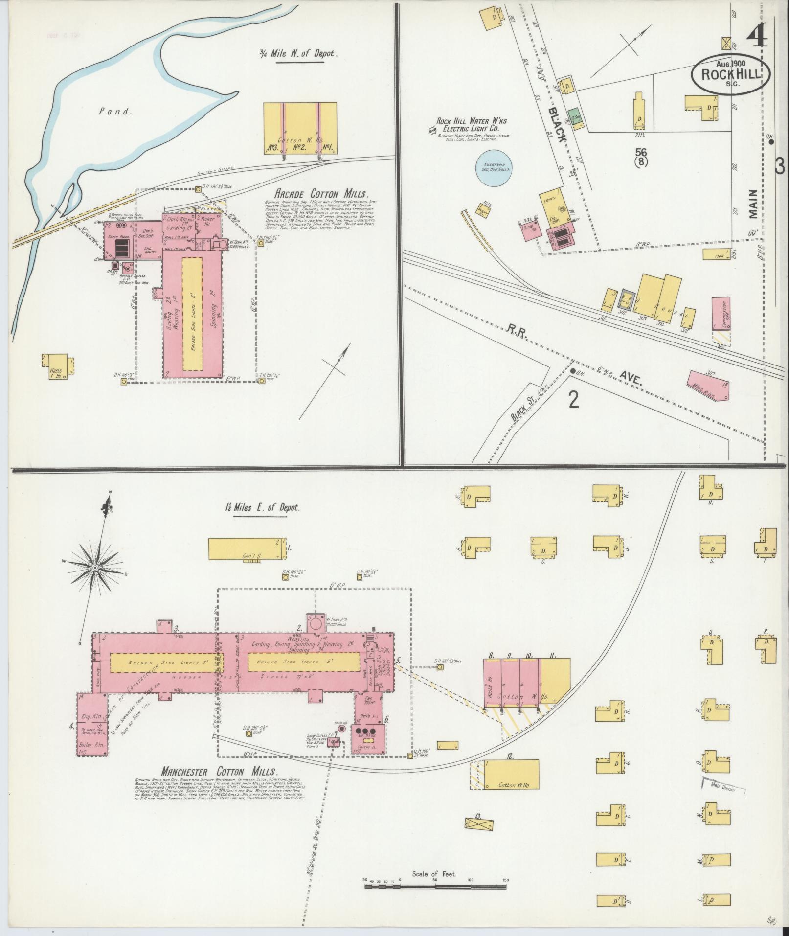 Sanborn Fire Insurance Map from Rock Hill, York County, South Carolina (1900), Sheet #0004 - Complete Map Set gallery image, historic Sanborn map, vintage wall art, South Carolina South Carolina