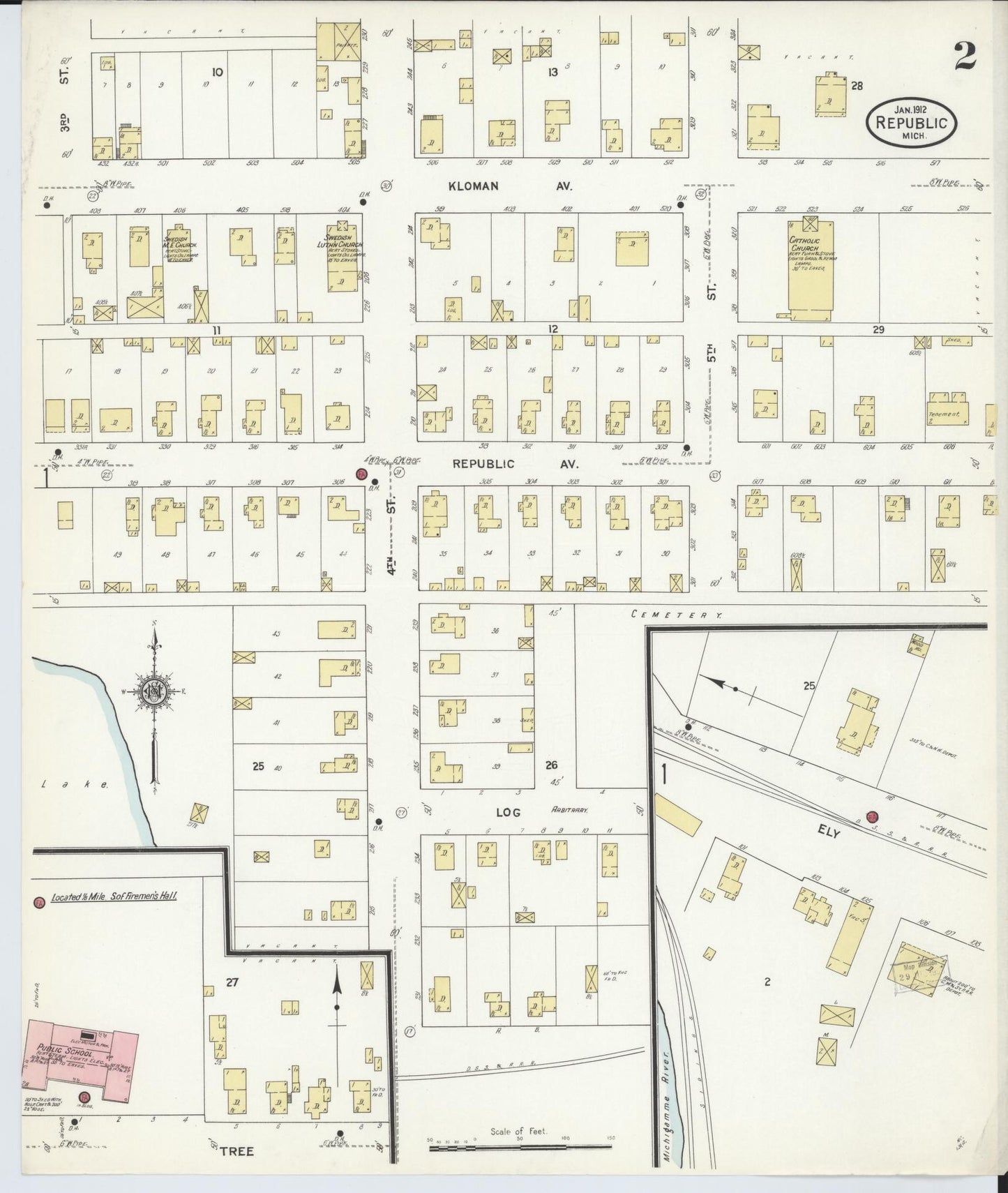 Sanborn Fire Insurance Map from Republic, Marquette County, Michigan (1912), Sheet #0002 - Complete Map Set gallery image, historic Sanborn map, vintage wall art, Michigan Michigan